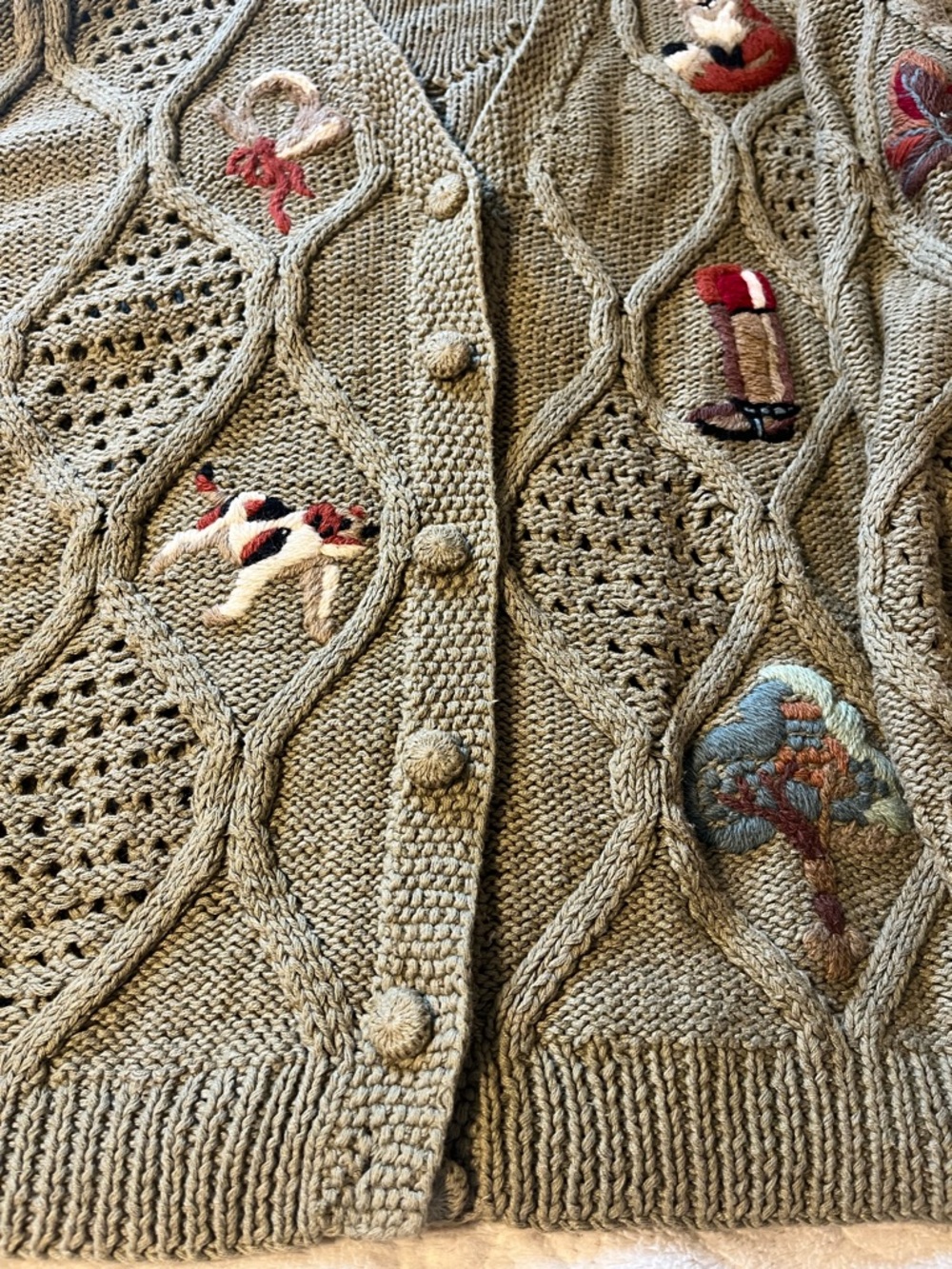 Susan Bristol Equestrian Theme Embroidered Cable Knit Cardigan - Picture 5 of 11